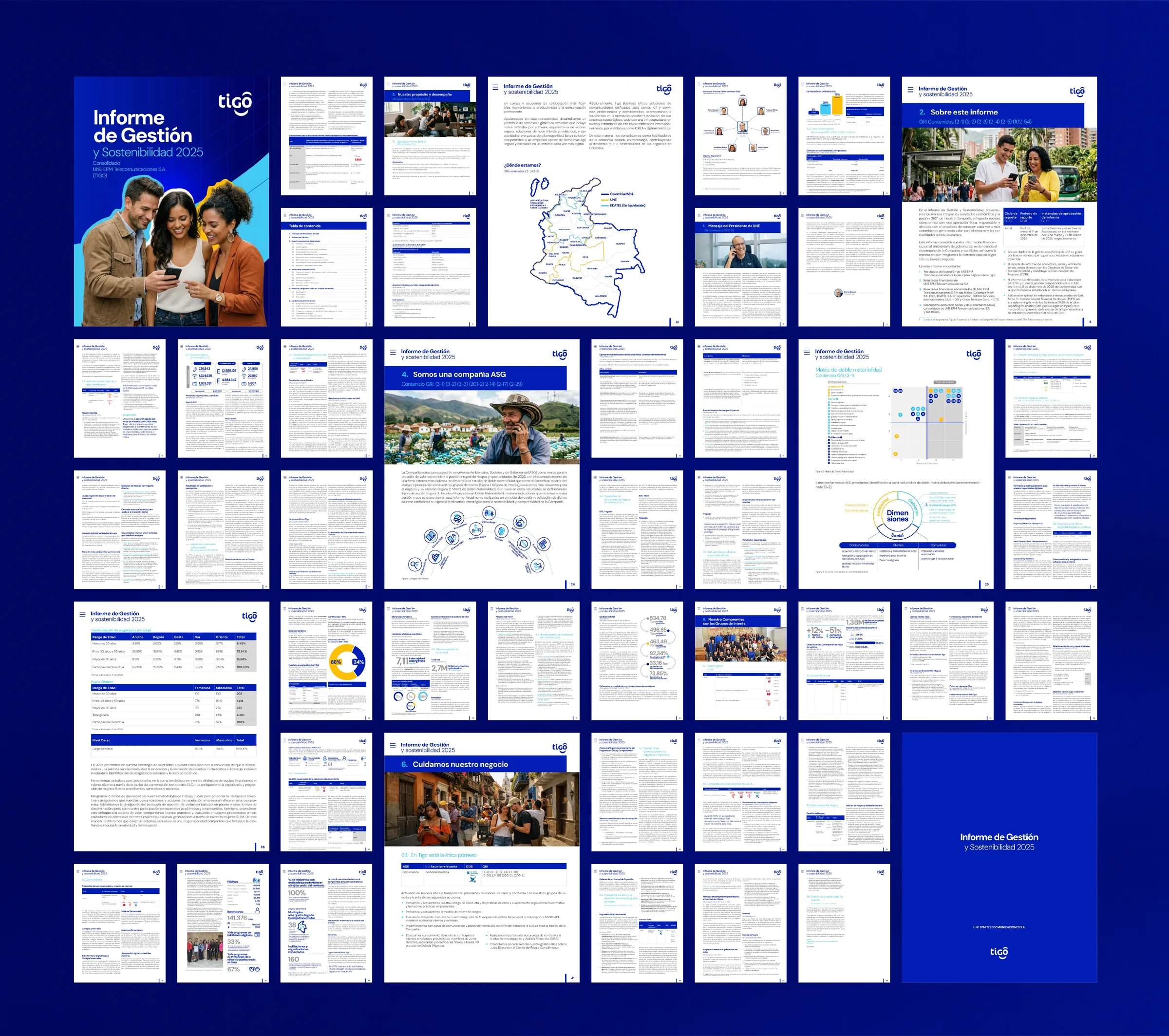 Vista general de las 49 páginas del informe en una sola lámina, desde la portada hasta la contraportada