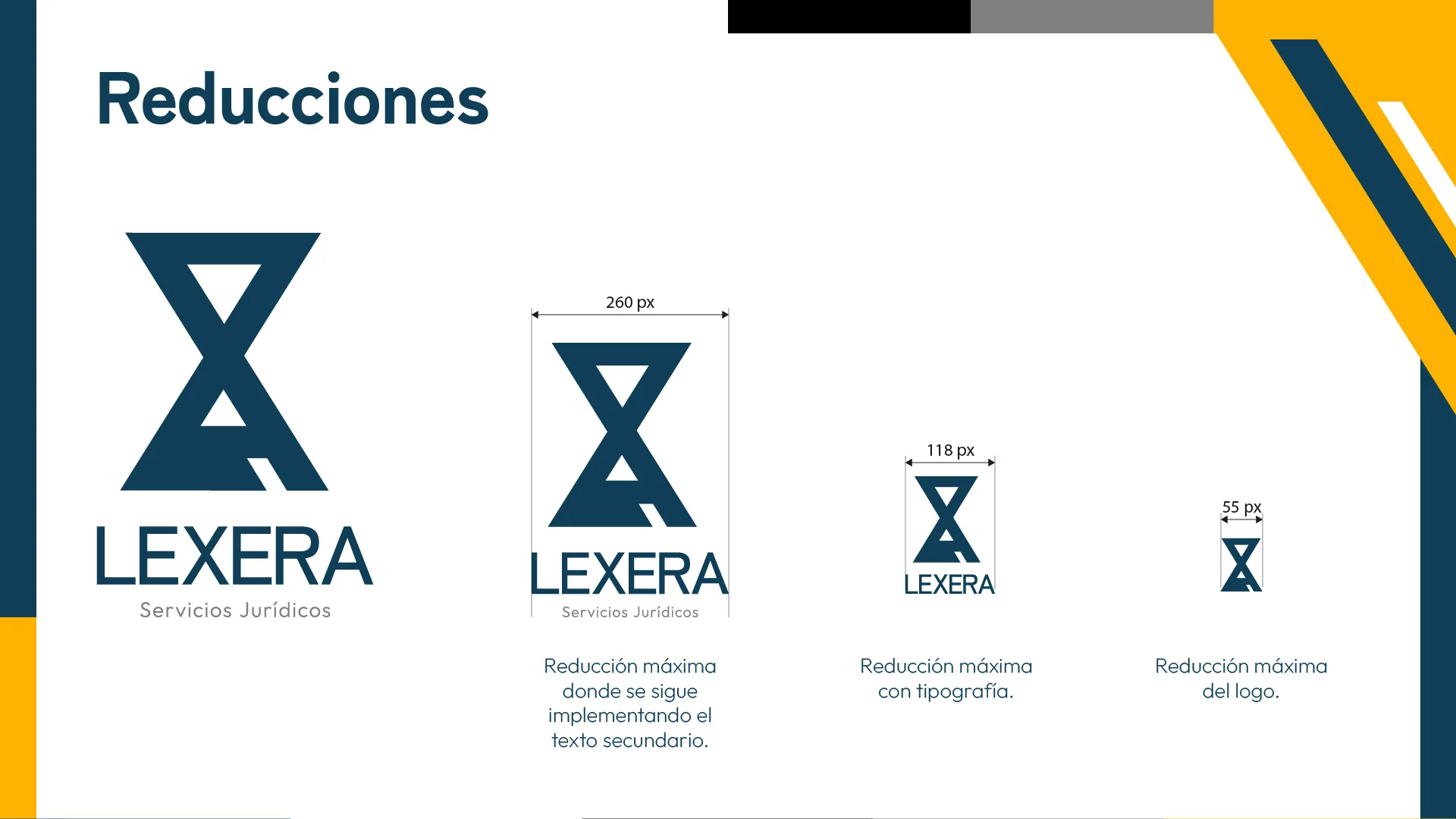 Reducciones del logotipo de Lexera hasta 55 px