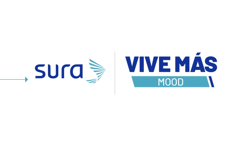 Logos de SURA y Vive Más Mood sobre fondo blanco, con una línea azul que introduce la propuesta