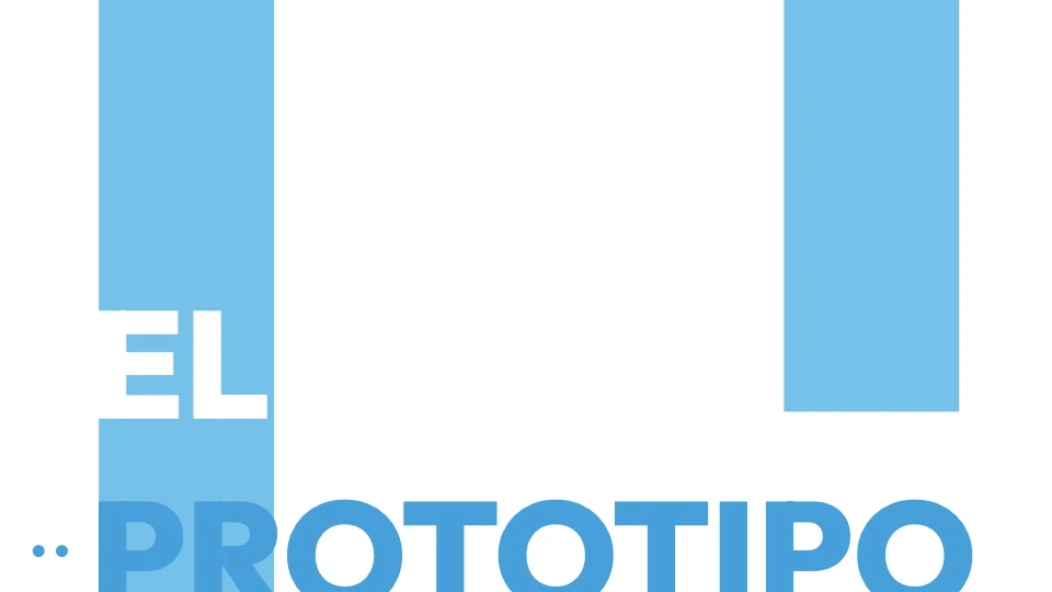 Diapositiva «El prototipo» con letras grandes sobre fondos celeste y blanco