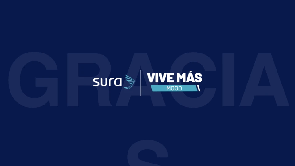 Diapositiva final «Gracias» con los logos de SURA y Vive Más Mood sobre fondo azul